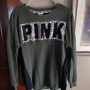 PINK Green and black long sleeve sweatshirt